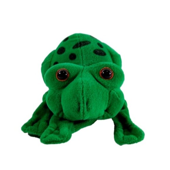 Vintage 1993 Plush Creations Inc Green Spotted Frog Hand Puppet - Picture 1 of 3